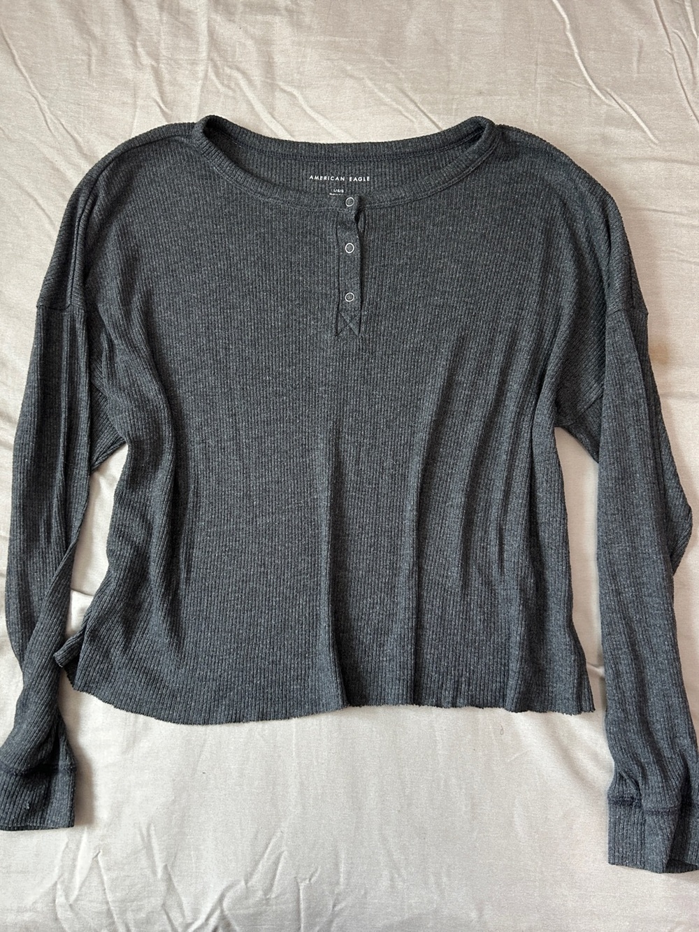 American Eagle Outfitters Dark Charcoal Ribbed Long Sleeve Top